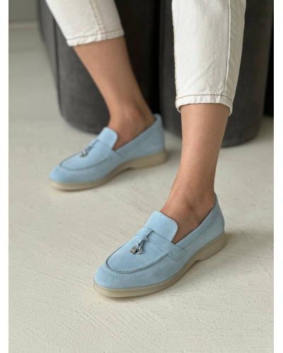 Женские лоферы из натуральной замши Your Step в голубом цвете Арт. 156-6